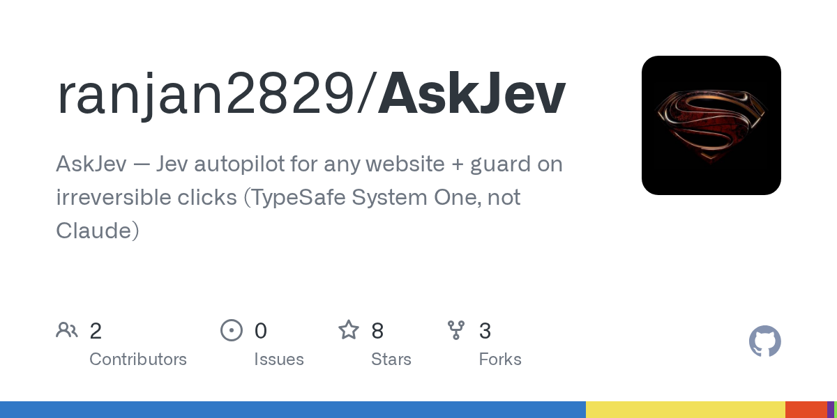 GitHub 为 ranjan2829/AskJev 仓库生成的 OpenGraph 预览图；这是仓库预览，不是软件运行截图。内容依据其公开仓库整理。