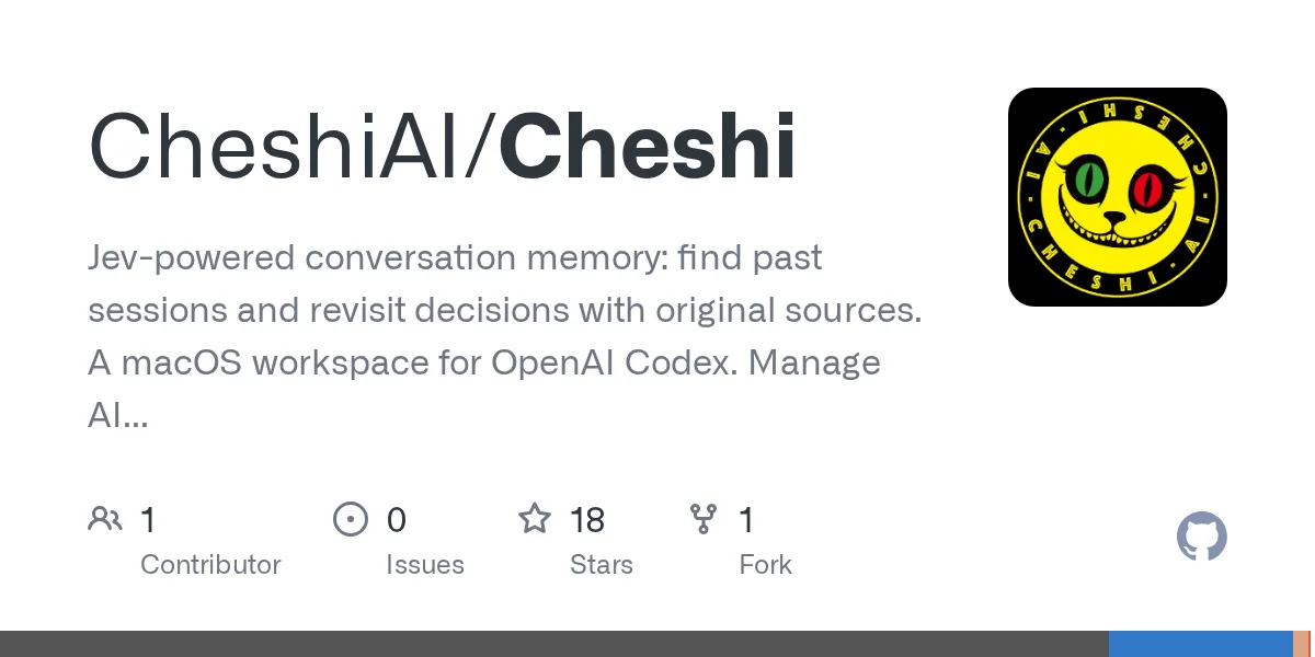 GitHub 为 CheshiAI/Cheshi 仓库生成的 OpenGraph 预览图;这是仓库预览,不是软件运行截图。内容依据其公开仓库整理。