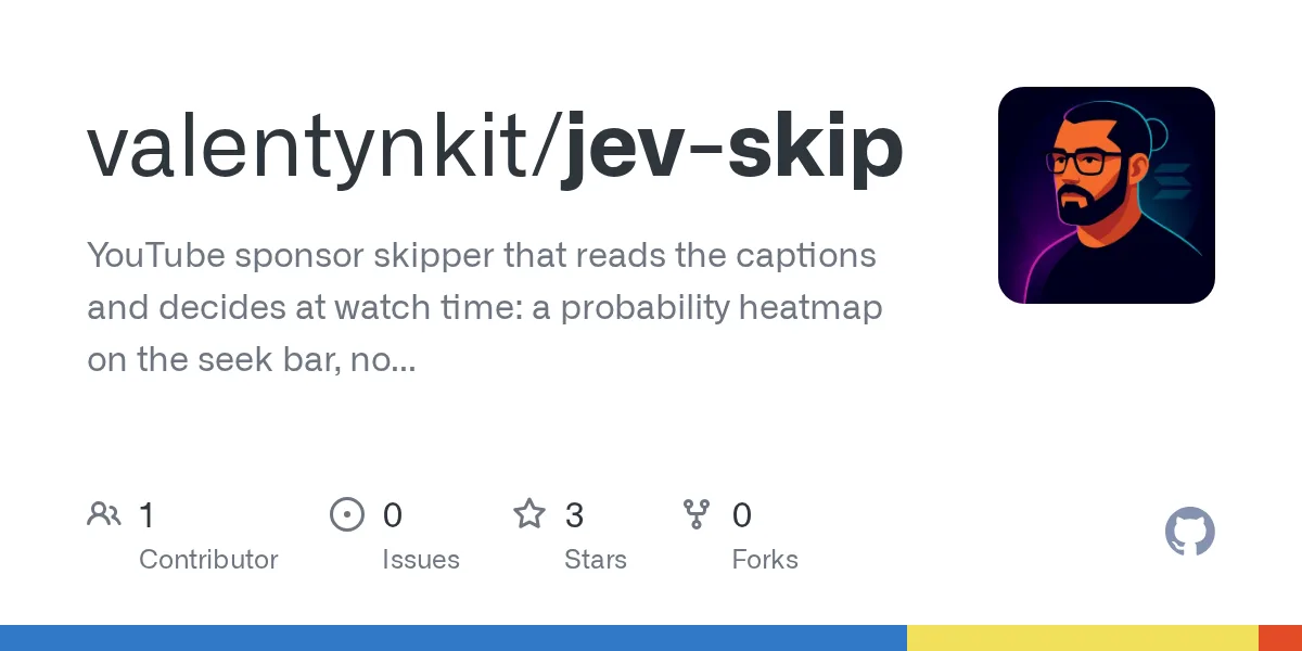 GitHub 为 valentynkit/jev-skip 仓库生成的 OpenGraph 预览图；这是仓库预览，不是软件运行截图。内容依据其公开仓库整理。