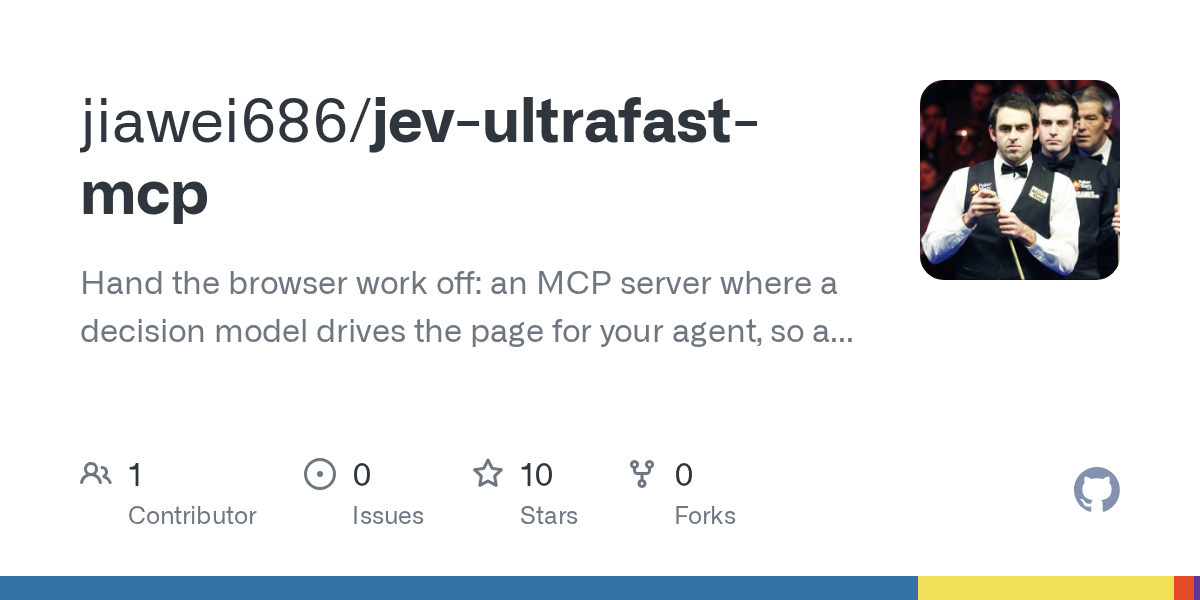GitHub 为 jiawei686/jev-ultrafast-mcp 仓库生成的 OpenGraph 预览图；这是仓库预览，不是软件运行截图。内容依据其公开仓库整理。