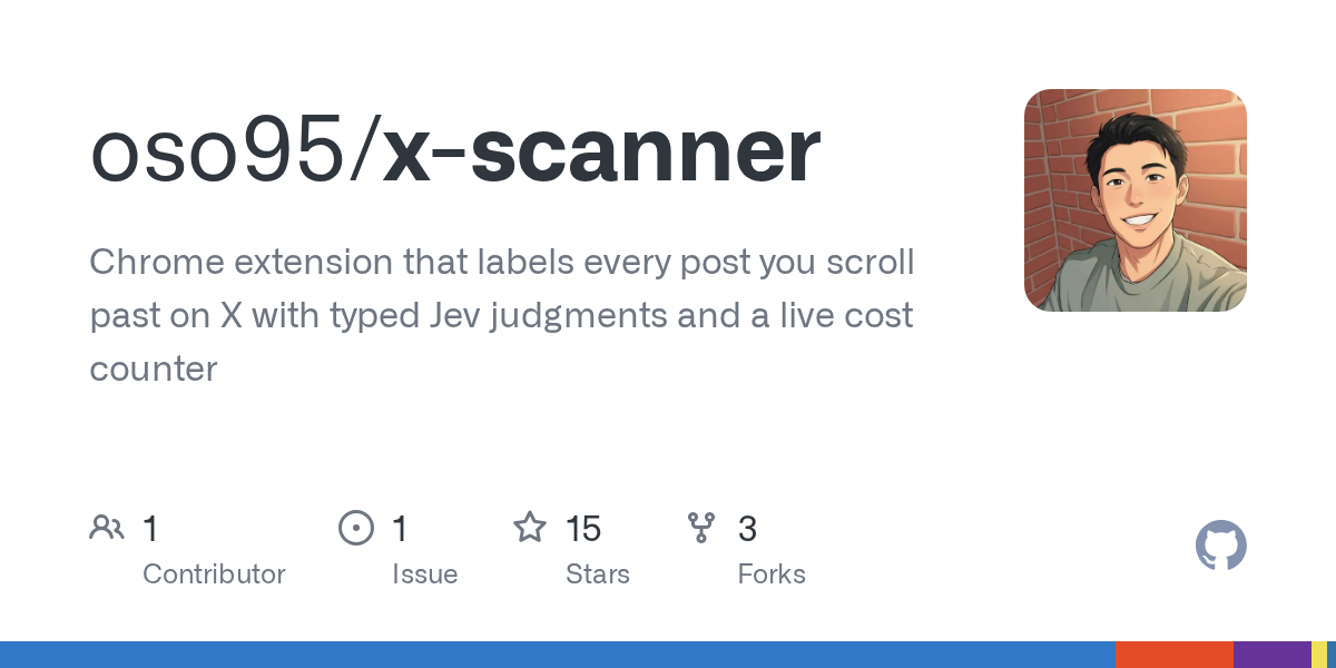 GitHub 为 oso95/x-scanner 仓库生成的 OpenGraph 预览图；这是仓库预览，不是软件运行截图。内容依据其公开仓库整理。